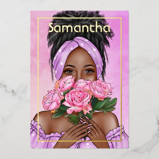 Invitation de Black Woman Birthday Party Foil (Recto)