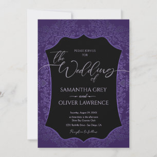 Invitation de Blue and Gold Mariage damassé