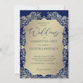 Invitation de Blue and Gold Mariage damassé (Devant)