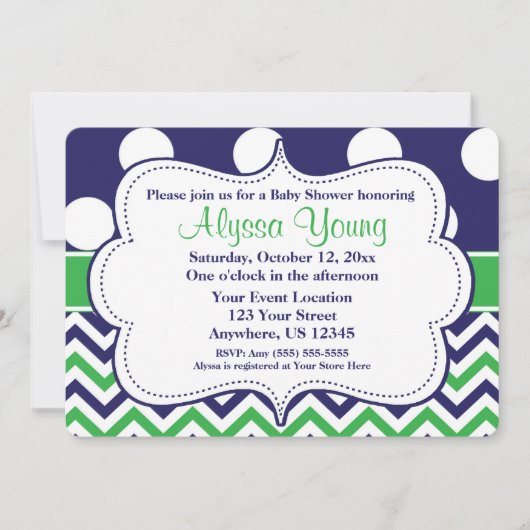 Invitation de Blue Green Pois Chevron (Devant)