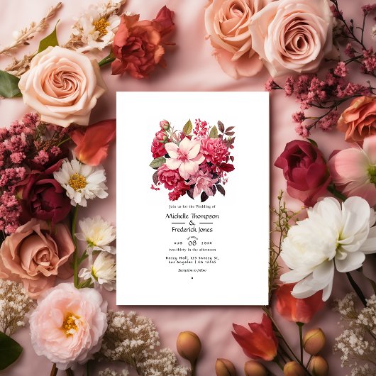 Invitation De Blush À Currant Rouge Floral Printemps Mariage