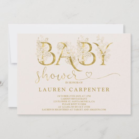 Invitation de Blush et Baby shower Gold (Devant)