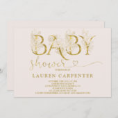Invitation de Blush et Baby shower Gold (Devant / Derrière)