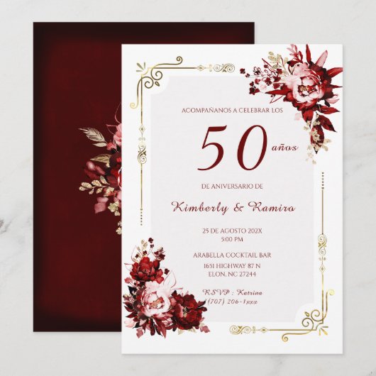 Invitation De Boda 50 Aniversario con encaj vintage (Devant / Derrière)