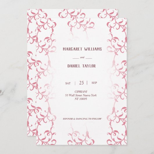 Invitation de boda decorada con hojas de acanto (Devant / Derrière)