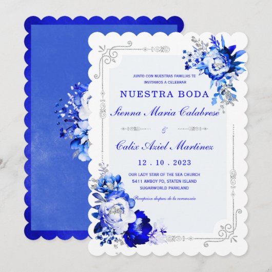 Invitation De Boda Originales y Elegantes en Azul Rey (Devant / Derrière)