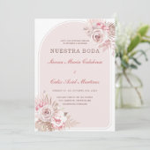 Invitation de Boda Romántica en Tono Rosa Pastel con Flores (Debout devant)