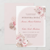 Invitation de Boda Romántica en Tono Rosa Pastel con Flores (Devant / Derrière)