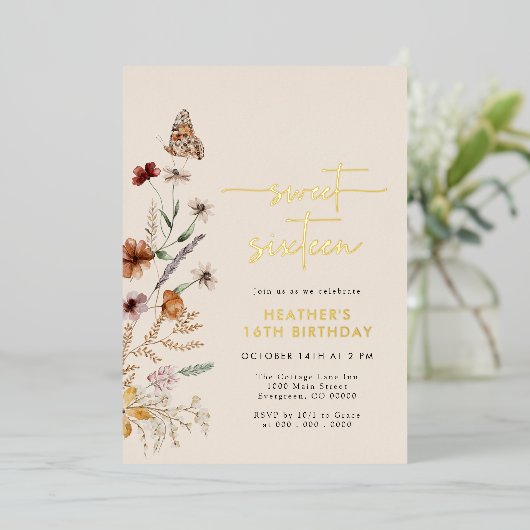 Invitation de Boho Birthday Foil (Debout devant)