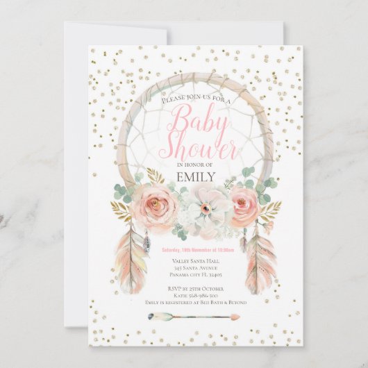 Invitation de Boho rose Gold Dream-Catcher (Devant)