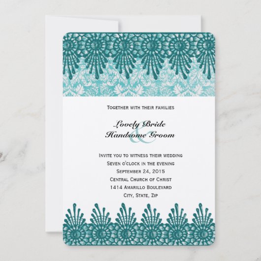 Invitation de Boho Turquoise Blue Mariage damassé (Devant)