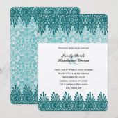 Invitation de Boho Turquoise Blue Mariage damassé (Devant / Derrière)