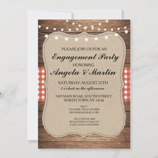 Invitation de bois de chèque rouge de la fête d'en (Devant)