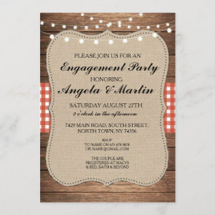 Invitation de bois de chèque rouge de la fête d'en