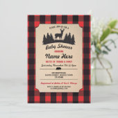 Invitation de bois du Baby shower rouge de Lumberj (Debout devant)