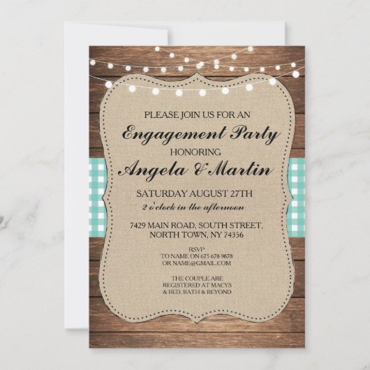Invitation de bois Turquoise Check Party (Devant)