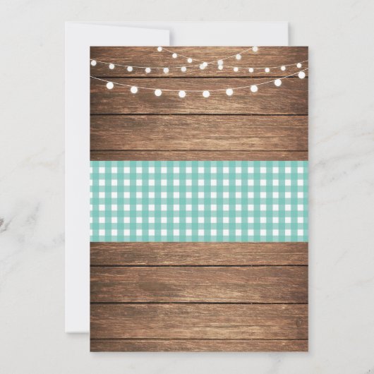 Invitation de bois Turquoise Check Party (Dos)