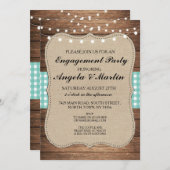 Invitation de bois Turquoise Check Party (Devant / Derrière)