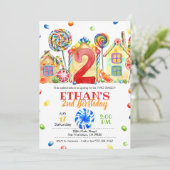 Invitation de bonbons Candyland pour thème bonbons (Debout devant)