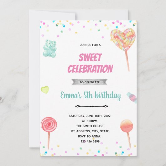 Invitation de bonbons Pastel (Devant)