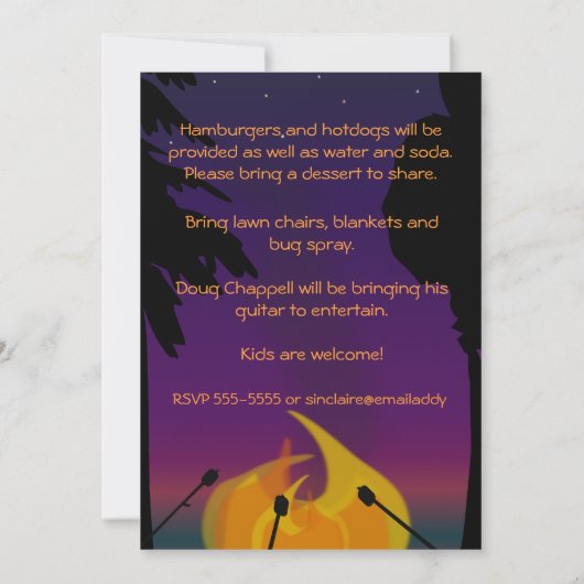 Invitation de Bonfire Party (Dos)