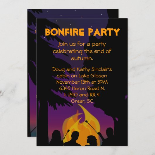 Invitation de Bonfire Party (Devant / Derrière)