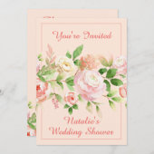 Invitation de bordure florale à l'aquarelle rose (Devant / Derrière)