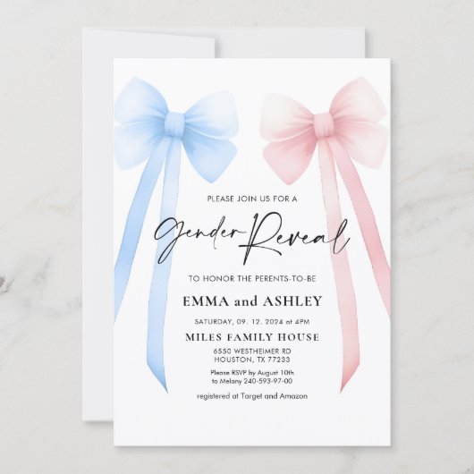Invitation de Bow Reveal Genre (Devant)