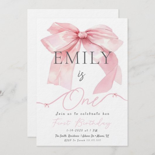 Invitation de Bow rose (Devant / Derrière)