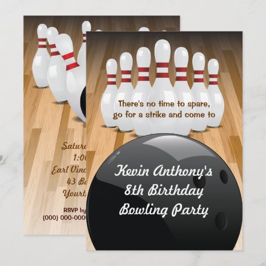 Invitation de Bowl a Strike Party (Devant / Derrière)