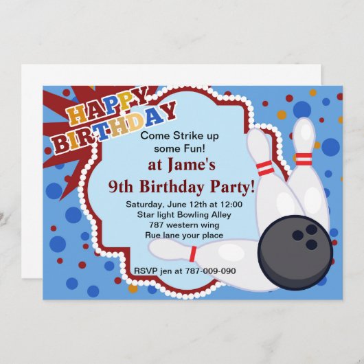 Invitation de Bowling anniversaire (Devant / Derrière)
