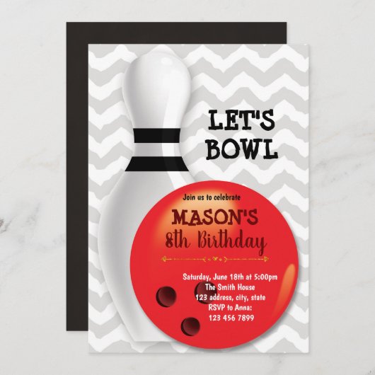 Invitation de Bowling anniversaire (Devant / Derrière)