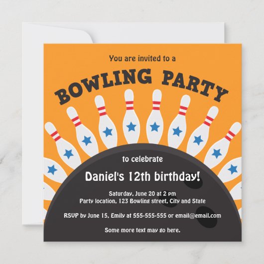 invitation de bowling avec bowling et épingles (Devant)