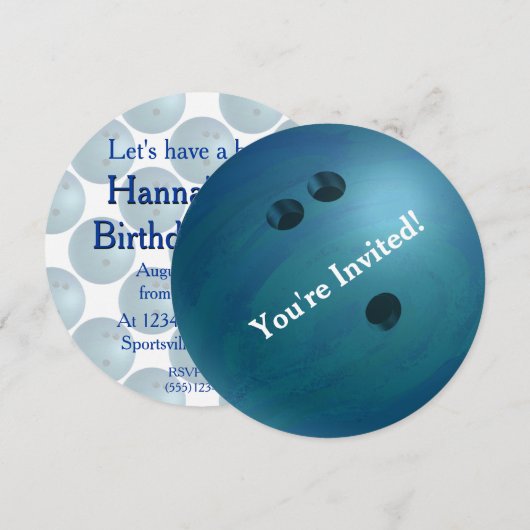 Invitation de Bowling Ball Blue Party (Devant / Derrière)