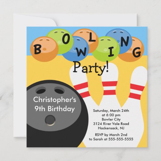 Invitation de Bowling Birthday Party Retro (Devant)