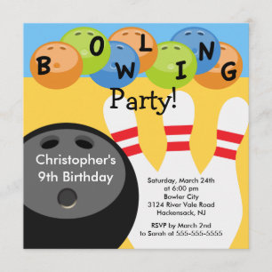 Invitation de Bowling Birthday Party Retro