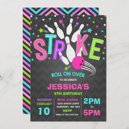 Invitation de Bowling Bowling Frappe d'anniversair (Devant / Derrière)