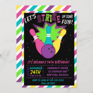 Invitation de Bowling Cosmique Filles Anniversaire