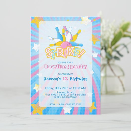 Invitation de Bowling Fun & Colorée (Debout devant)