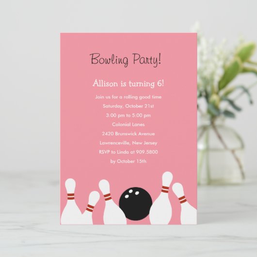 Invitation de Bowling Fun Party (Pink) (Debout devant)
