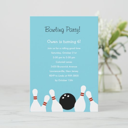 Invitation de Bowling Fun Party (Turquoise) (Debout devant)