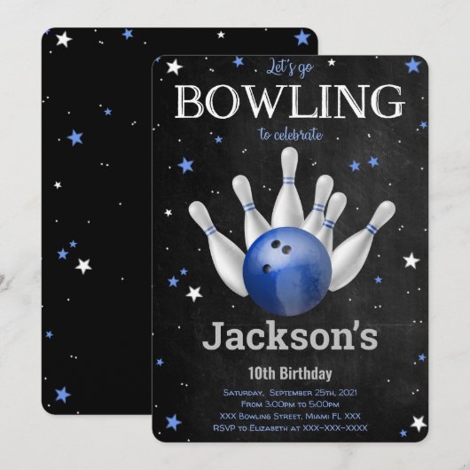 Invitation de bowling garçon modifiable (Devant / Derrière)