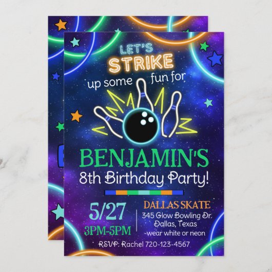 Invitation de Bowling, Inv d'Anniversaire de Bowli (Devant / Derrière)