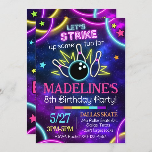 Invitation de Bowling, Jeu d'Anniversaire (Devant / Derrière)