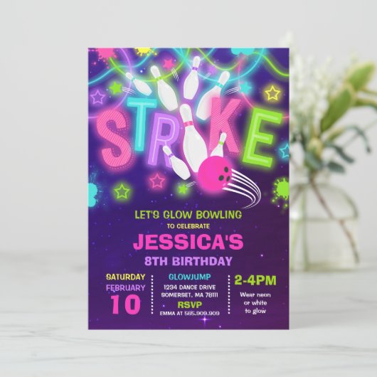 Invitation de bowling Neon Bowling Anniversaire (Debout devant)