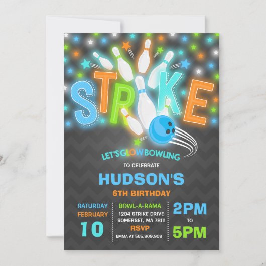 Invitation de Bowling Neon Glow Bowling Party (Devant)
