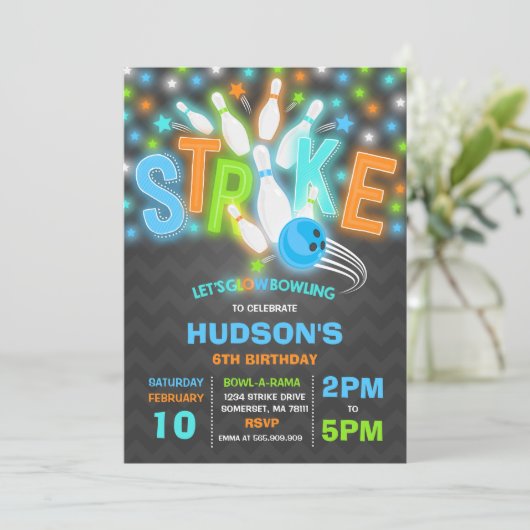 Invitation de Bowling Neon Glow Bowling Party (Debout devant)