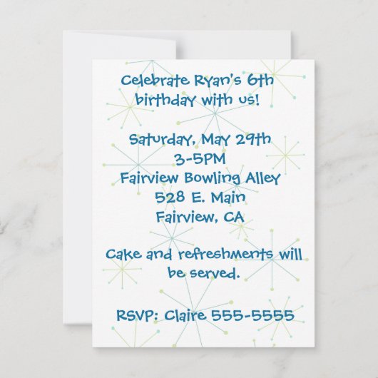 Invitation de Bowling Party (Dos)