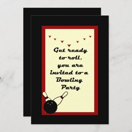 Invitation de Bowling Party avec couleur rétro et (Devant / Derrière)