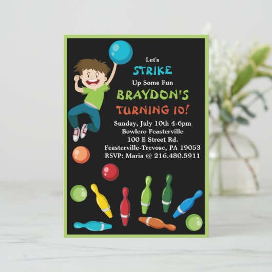 Invitation de Bowling Party Joyeux Invitation d'an (Debout devant)